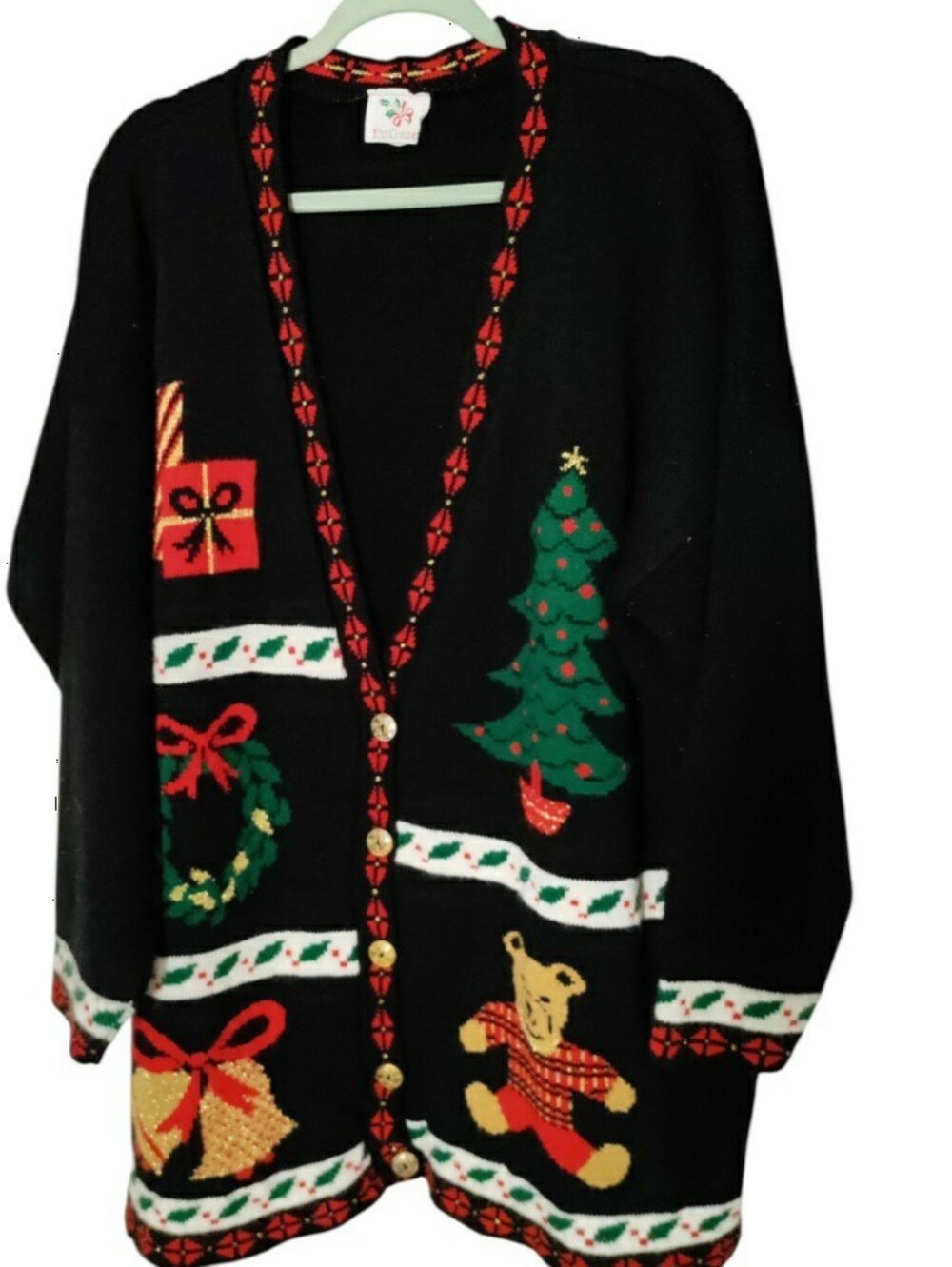 Vintage Nutcracker Knit Holiday Cardigan Sweater Button Sparkle Novelty